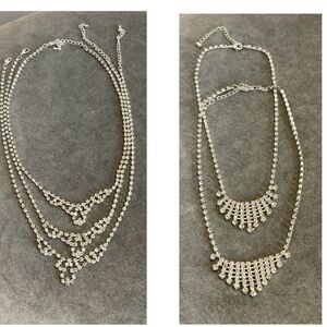 Lot bundle of 5 crystal rhinestone sparkly chain necklaces